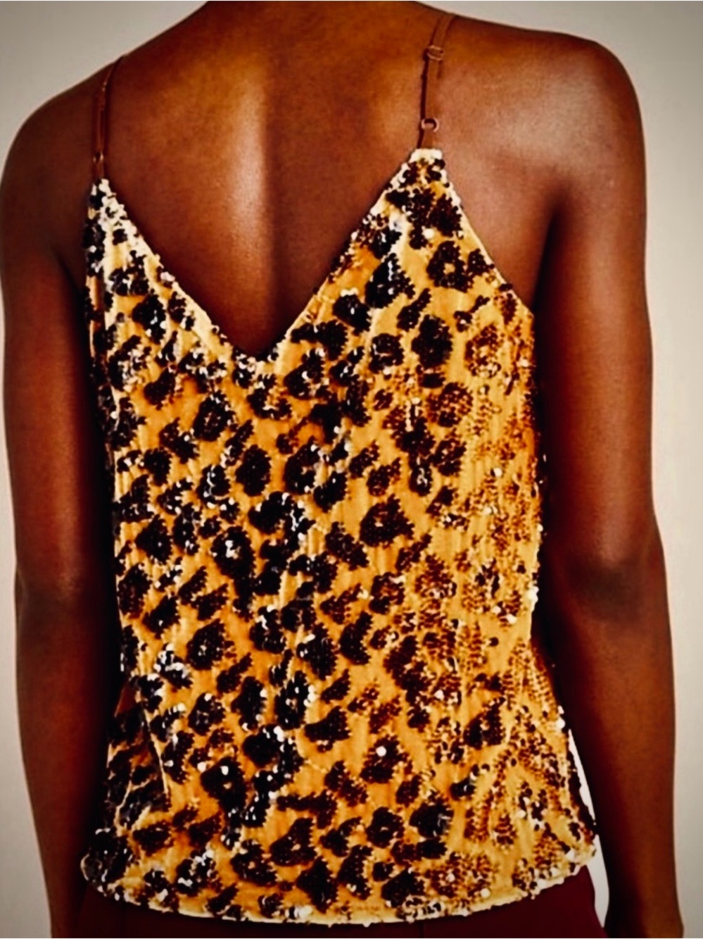 ♥️ RO + DE Sequin Leopard Print Cami Tank Top - Mustard ANTHROPOLOGIE SEQUIN - Picture 9 of 16